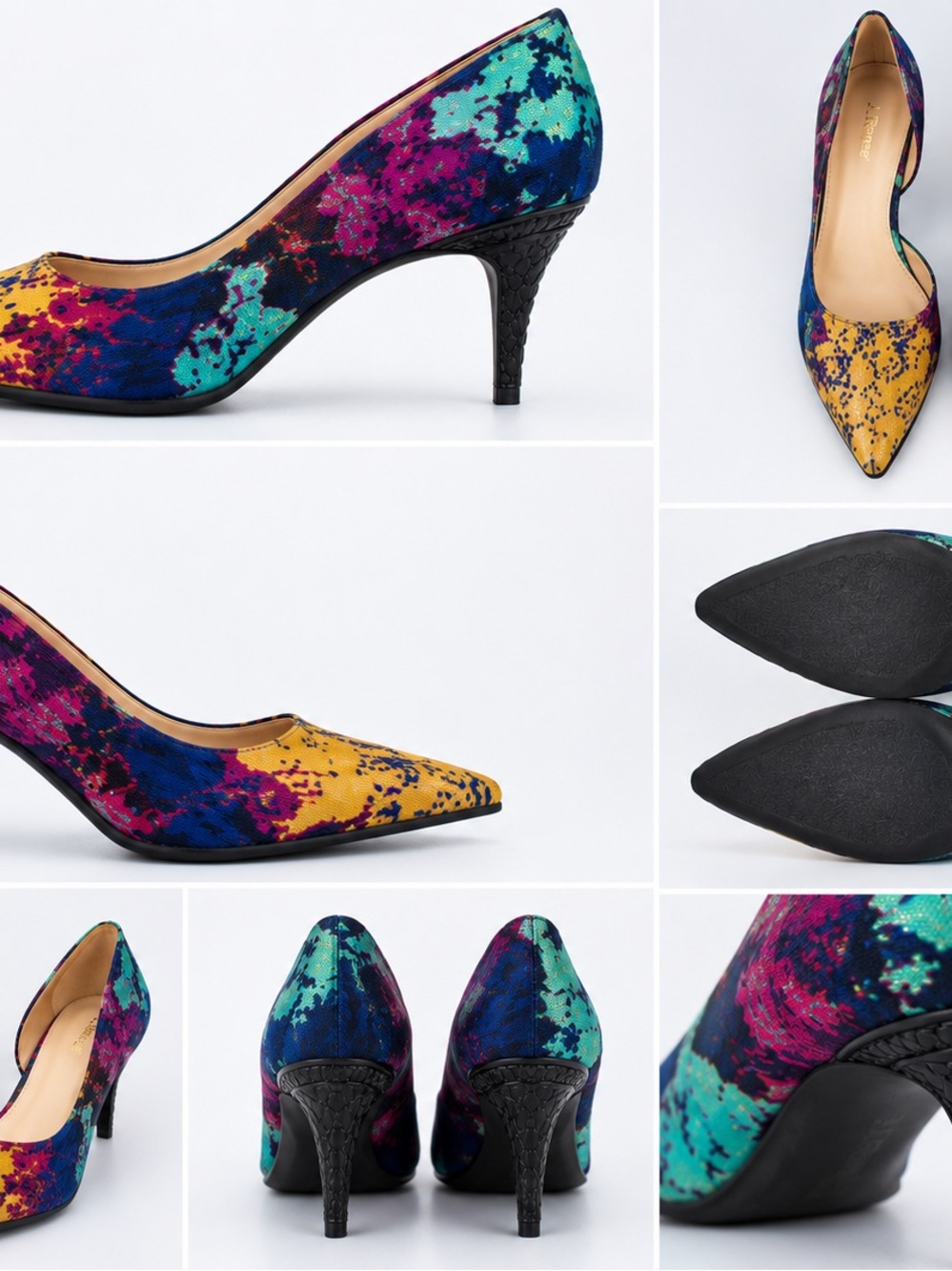 J.Renee Multicolor Pointed-Toe Mid-Heel Pumps in Blue Teal Magenta Yellow